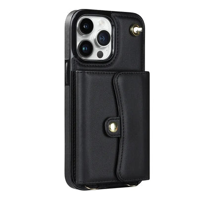 Cardholder Leather Phone Case With Lanyard iPhone 7 / Black CM20230320-C-03-iPhone 7-Black