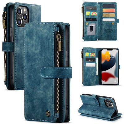 Zipper Leather Wallet Phone Case iPhone 15 / Blue CM20220523-06-iPhone 15-Blue