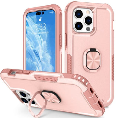 Heavy Duty Magnetic Phone Case With Ring Grip iPhone 14 / Pink CM20230201-B-02-iPhone 14-Rose Gold