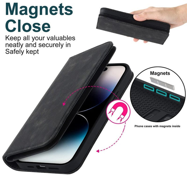 Leather Wallet Phone Case With Magnetic Charging
