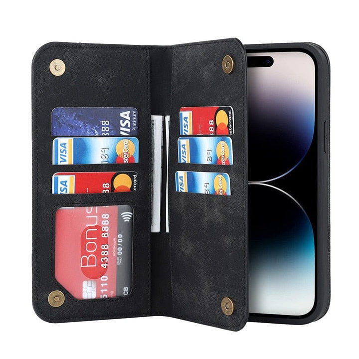 Leather Wallet Phone Case With Magnetic Charging iPhone 12 Mini / Black CM2022112 Mini9-C-01-iPhone 12 Mini-Black