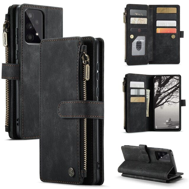 Zipper Leather Wallet Case For Samsung Galaxy A Series Galaxy A13 5G / Black CM20220523-06-Samsung A13 5G-Black