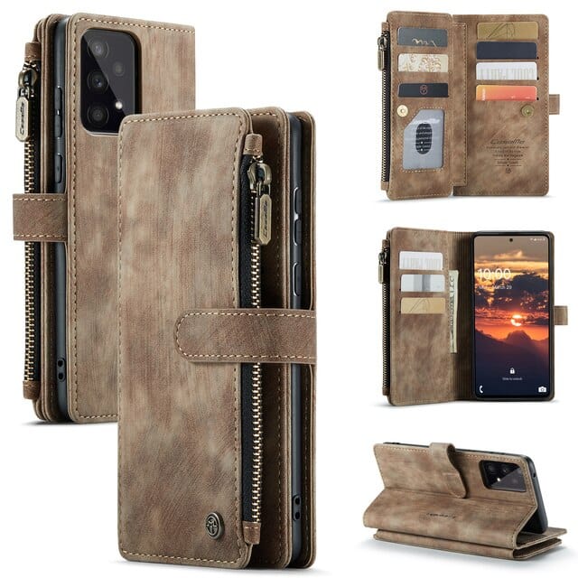 Zipper Leather Wallet Case For Samsung Galaxy A Series Galaxy A13 5G / Brown CM20220523-06-Samsung A13 5G-Brown
