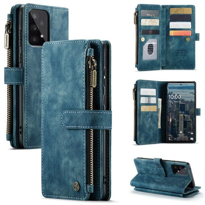 Zipper Leather Wallet Case For Samsung Galaxy A Series Galaxy A13 5G / Blue CM20220523-06-Samsung A13 5G-Blue