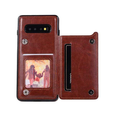 Leather Wallet Case For Samsung Galaxy S Galaxy S10 / Brown SKPT-SMS10-Brown