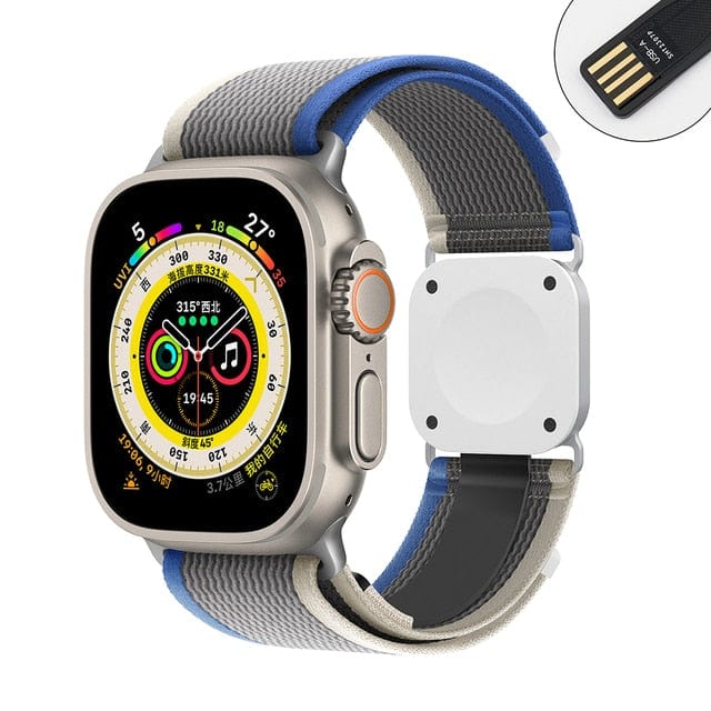 2 In 1 Charger Sports Loop Watch Band White-Blue Gray / 38mm, 40mm & 41mm DP2306153S01