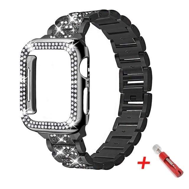 Diamond Watch Band With Case + FREE Band Adjuster Tool Black / 38mm DP180301S02+T+DP191102S01