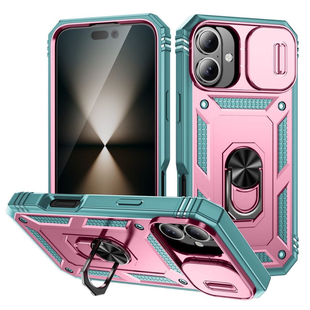 Heavy Duty Magnetic Phone Case With Camera Cover iPhone 16 / Pink & Mint CM20211012-02-iPhone 16-Pink+Mint
