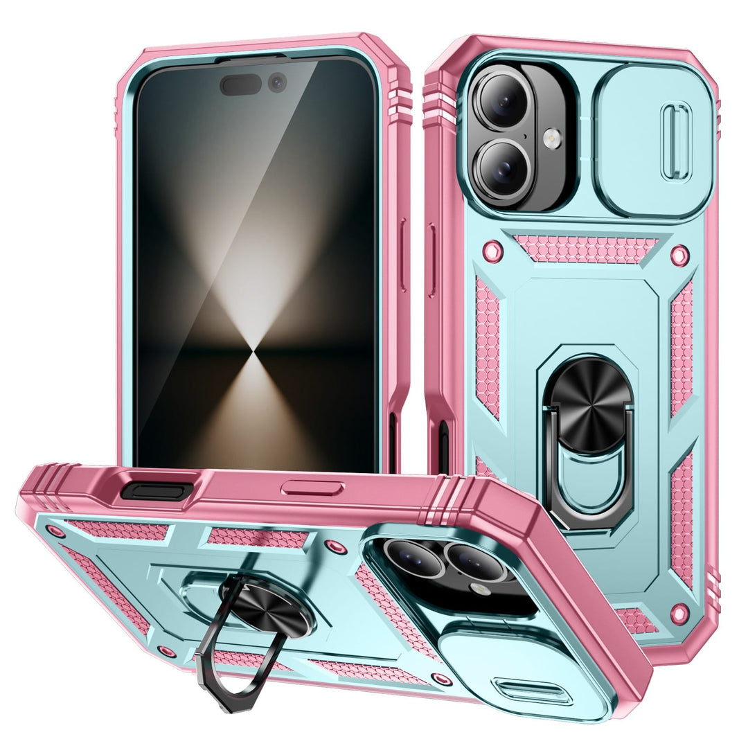 Heavy Duty Magnetic Phone Case With Camera Cover iPhone 16 / Mint & Pink CM20211012-02-iPhone 16-Mint+Pink