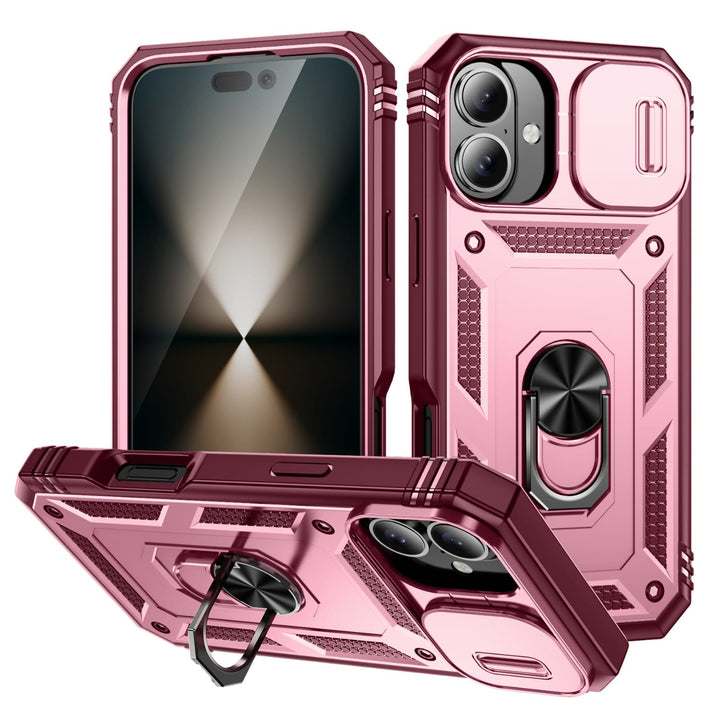 Heavy Duty Magnetic Phone Case With Camera Cover iPhone 16 Plus / Pink & Red CM20211012-02-iPhone 16 Plus-Pink+Red