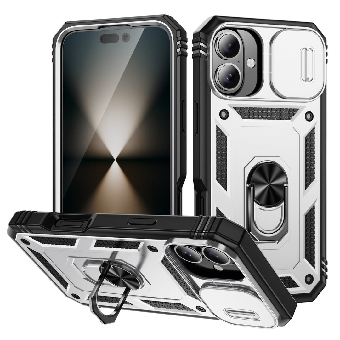 Heavy Duty Magnetic Phone Case With Camera Cover iPhone 16 / White & Black CM20211012-02-iPhone 16-White+Black