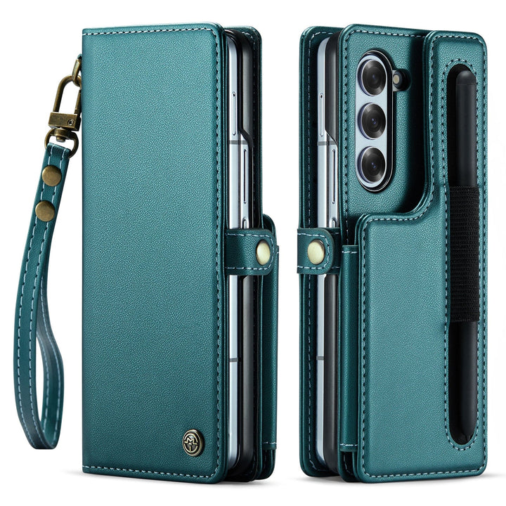 RFID Flip Leather Wallet Case For Samsung Z Fold 6 Samsung Galaxy Z Fold 6 / Blue CM20231114-01-Samsung Fold 6-Blue