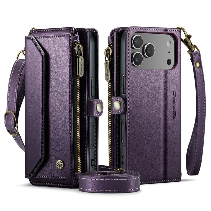 RFID Crossbody Leather Wallet Phone Case iPhone 17 Pro Purple Parkfield Supplies