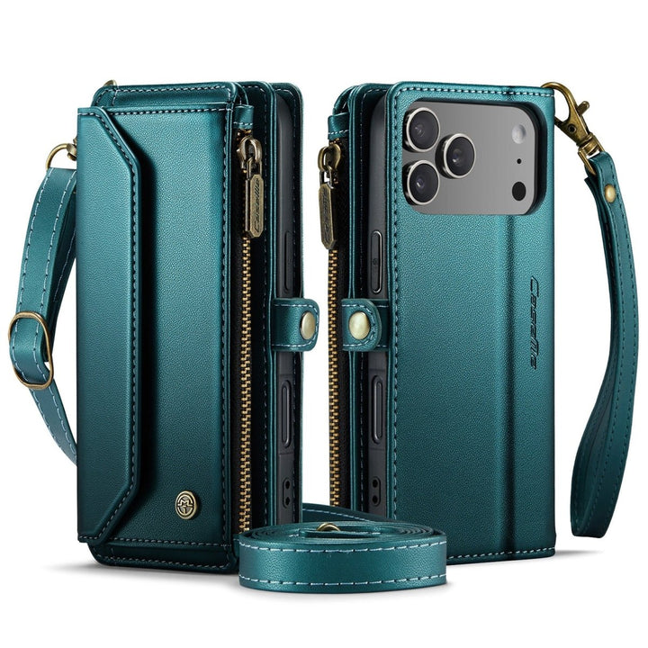 RFID Crossbody Leather Wallet Phone Case iPhone 17 Pro Teal Parkfield Supplies
