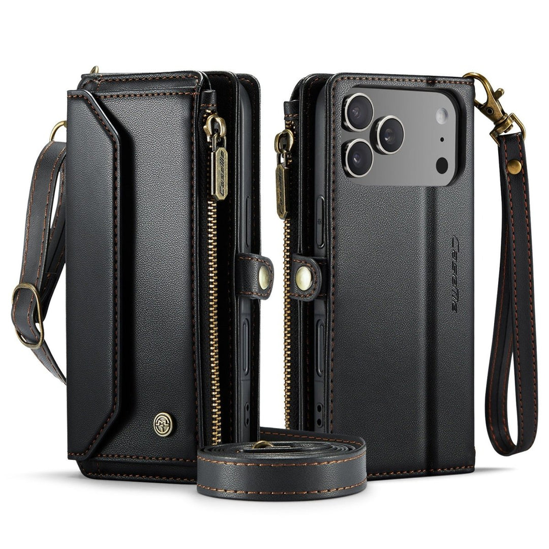 RFID Crossbody Leather Wallet Phone Case iPhone 17 Pro Black Parkfield Supplies