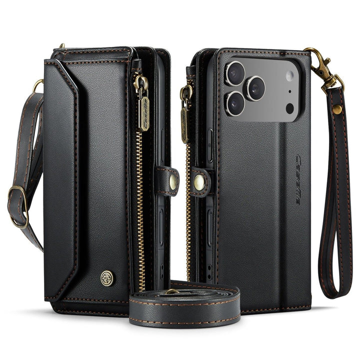 RFID Crossbody Leather Wallet Phone Case iPhone 17 Pro Black Parkfield Supplies