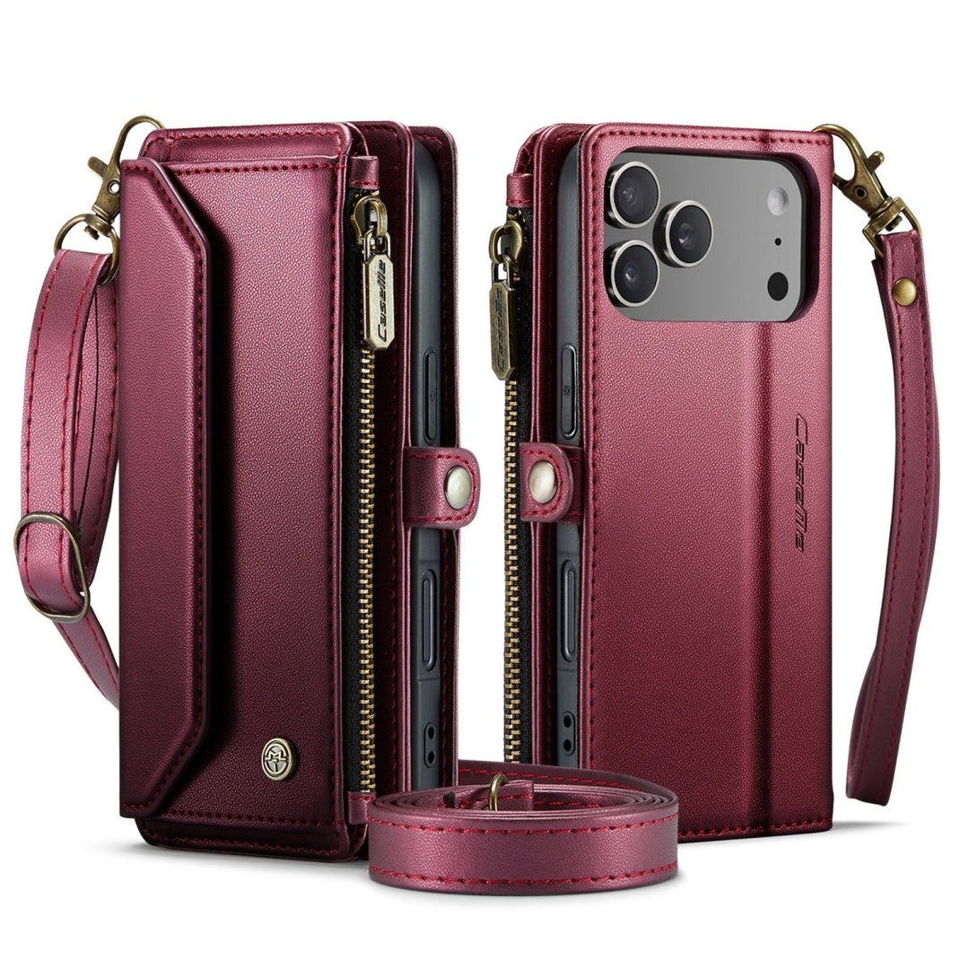RFID Crossbody Leather Wallet Phone Case iPhone 17 Pro Wine Red Parkfield Supplies