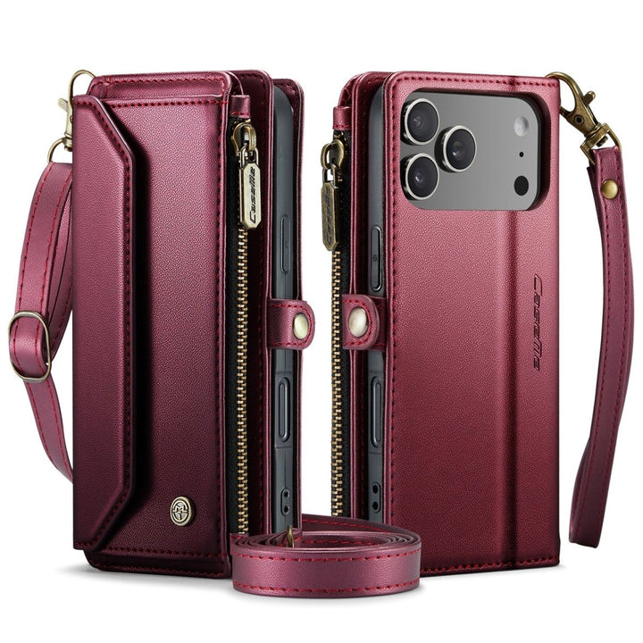 RFID Crossbody Leather Wallet Phone Case iPhone 17 Pro Max Wine Red Parkfield Supplies