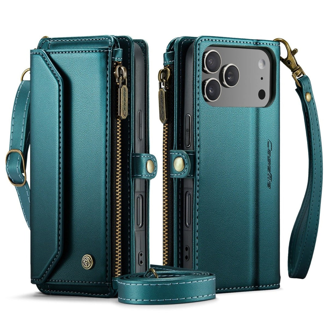 RFID Crossbody Leather Wallet Phone Case iPhone 17 Pro Max Teal Parkfield Supplies