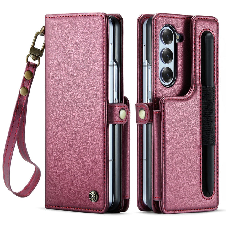 RFID Flip Leather Wallet Case For Samsung Z Fold 6 Samsung Galaxy Z Fold 6 / Red CM20231114-01-Samsung Fold 6-Red