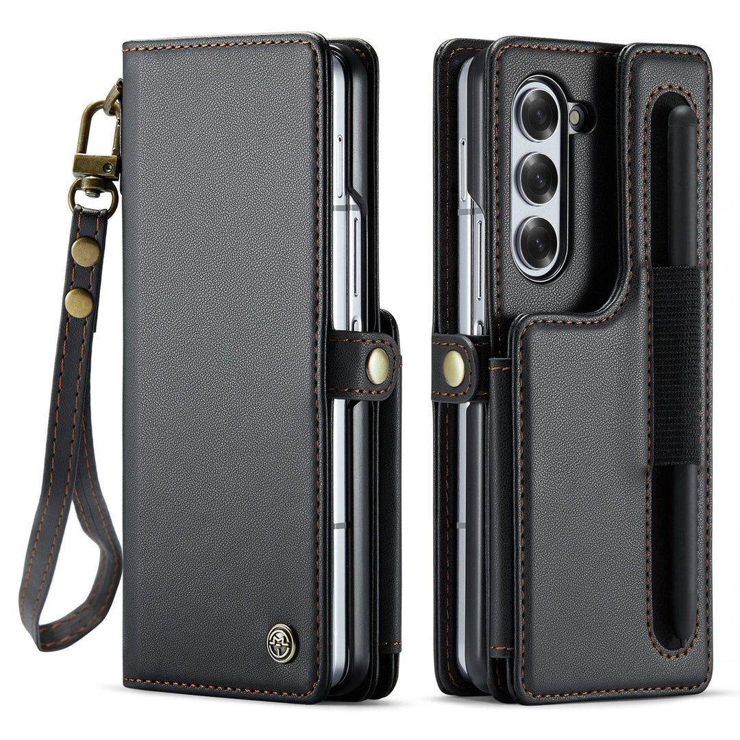 RFID Flip Leather Wallet Case For Samsung Z Fold 6 Samsung Galaxy Z Fold 6 / Black CM20231114-01-Samsung Fold 6-Black