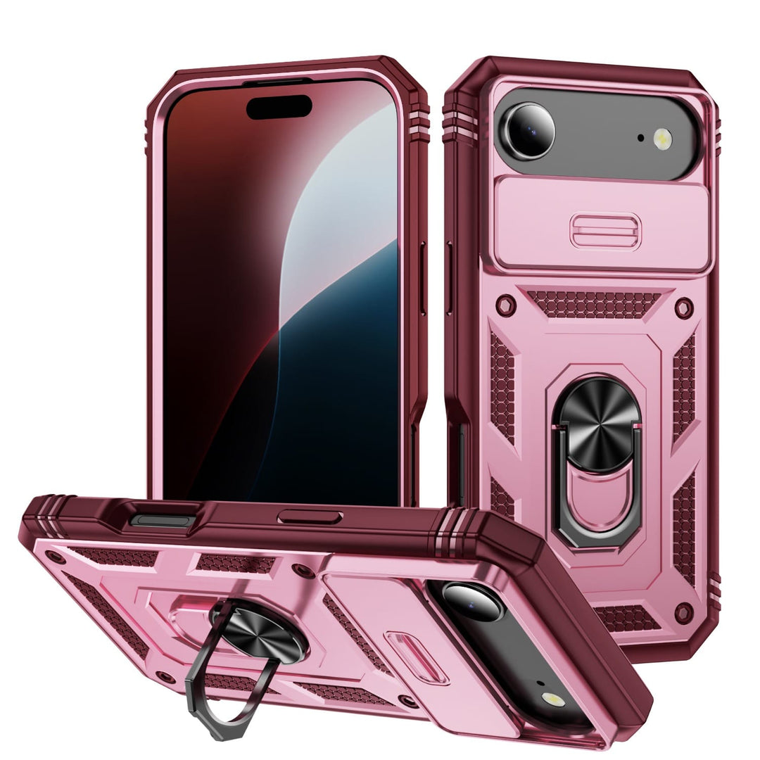 Heavy Duty Magnetic Phone Case With Camera Cover iPhone 16 / Pink & Red CM20211012-02-iPhone 16-Pink+Red