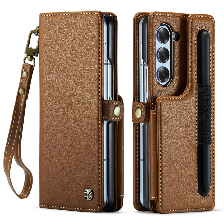 RFID Flip Leather Wallet Case For Samsung Z Fold 6 Samsung Galaxy Z Fold 6 / Brown CM20231114-01-Samsung Fold 6-Brown