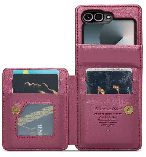RFID Flip Leather Wallet Case For Samsung Z Flip Red / Samsung  Galaxy Z Flip 6 CM20250830-01-Samsung Z Flip 6-Red