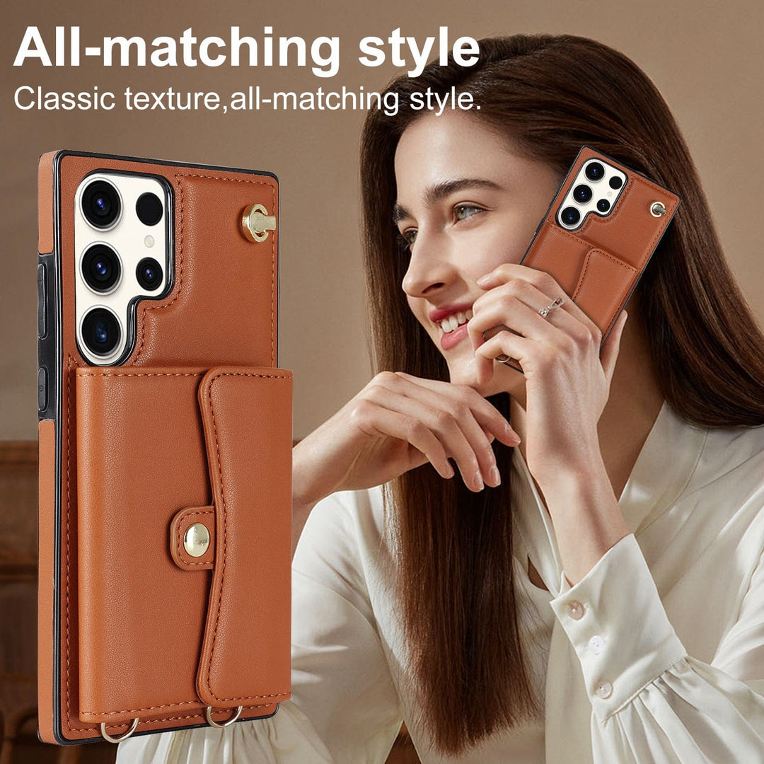 Cardholder Leather Case With Lanyard for Samsung A Series