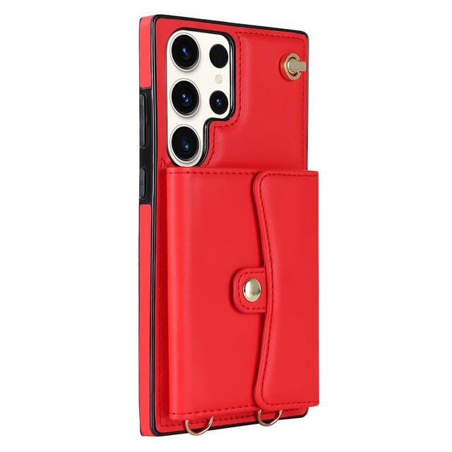 Cardholder Leather Case With Lanyard for Samsung S Series Samsung S23 / Red CM20230320-D-04-Samsung S23-Red