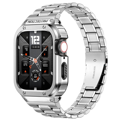 Stainless Steel Watch Band With Shockproof Case Silver / 45mm (Series 7-8)