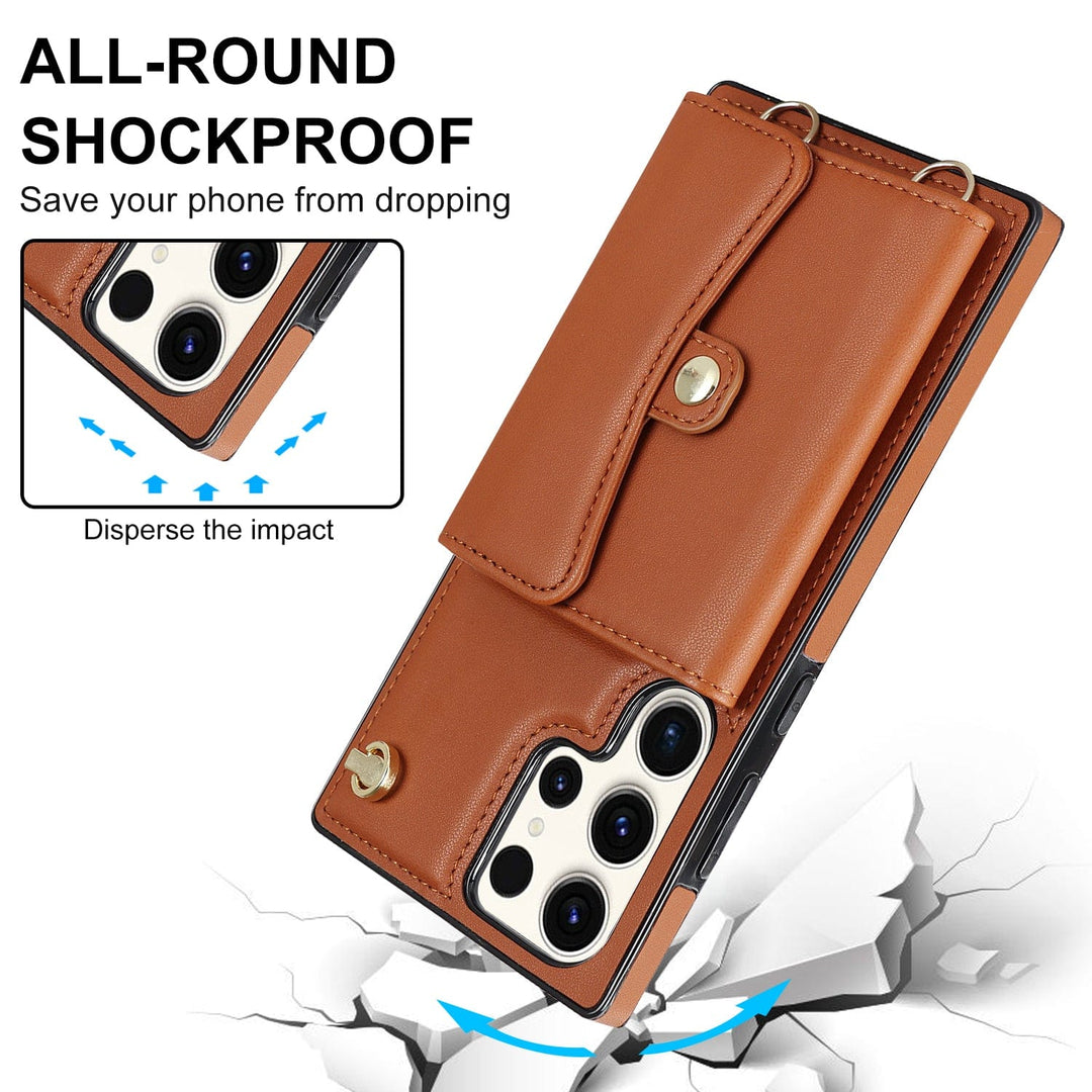 Cardholder Leather Case With Lanyard for Samsung Note