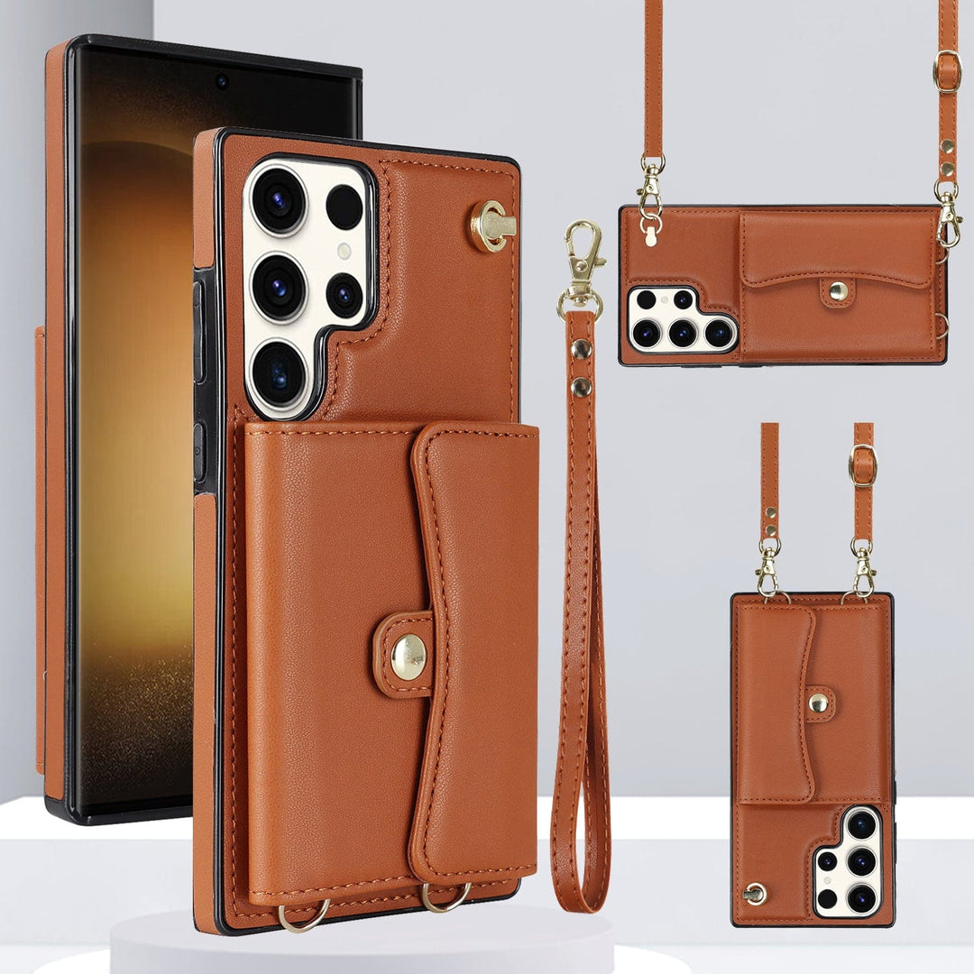 Cardholder Leather Case With Lanyard for Samsung Note