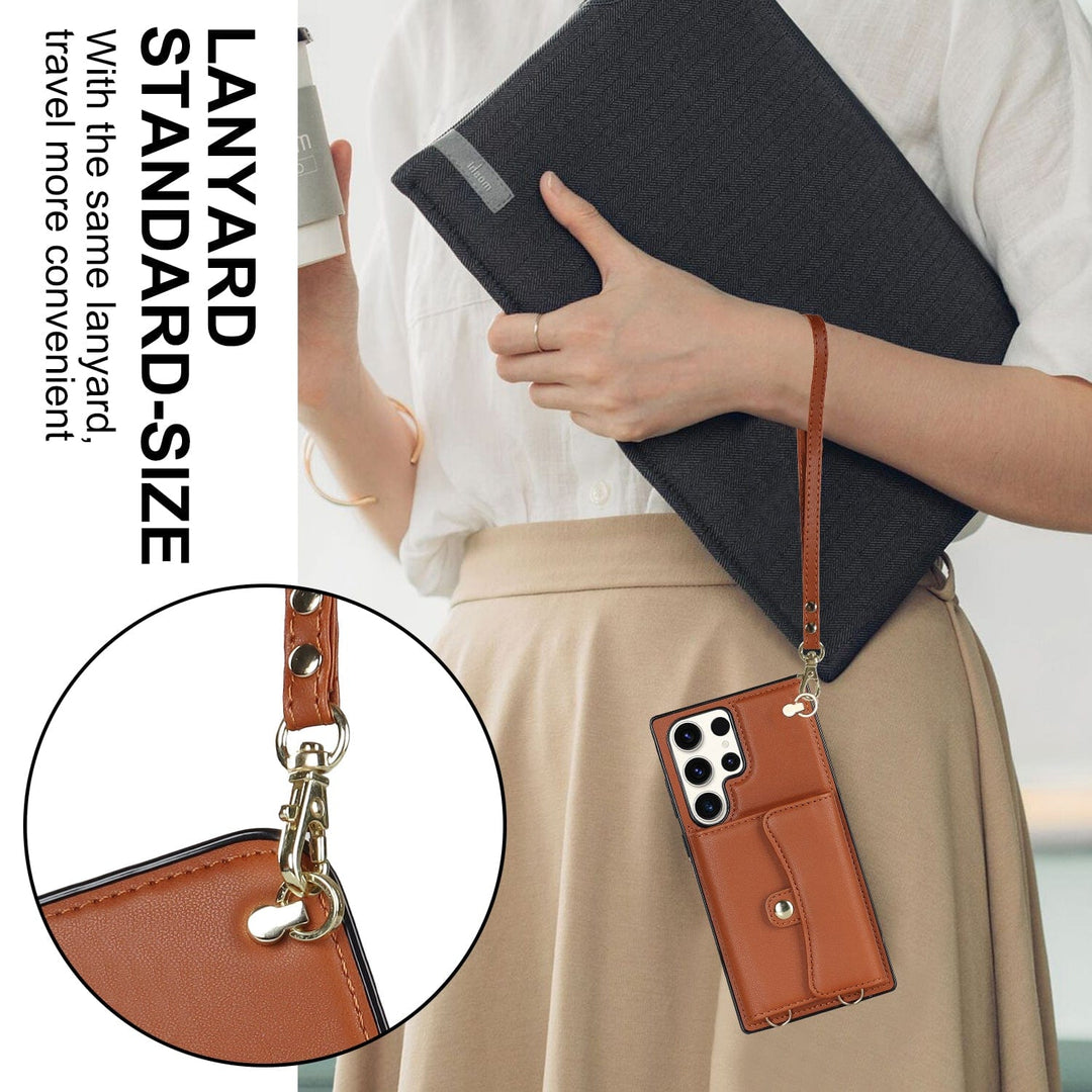 Cardholder Leather Case With Lanyard for Samsung S Series