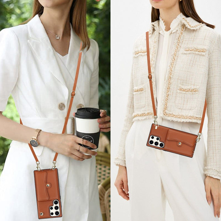Cardholder Leather Case With Lanyard for Samsung Note