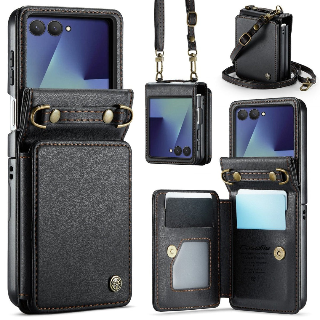 RFID Flip Leather Wallet Case For Samsung Z Flip Black Galaxy Z Flip 8 Parkfield Supplies