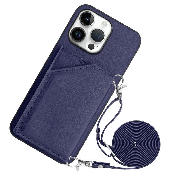 Crossbody Leather Wallet Phone Case iPhone 14 Blue Parkfield Supplies