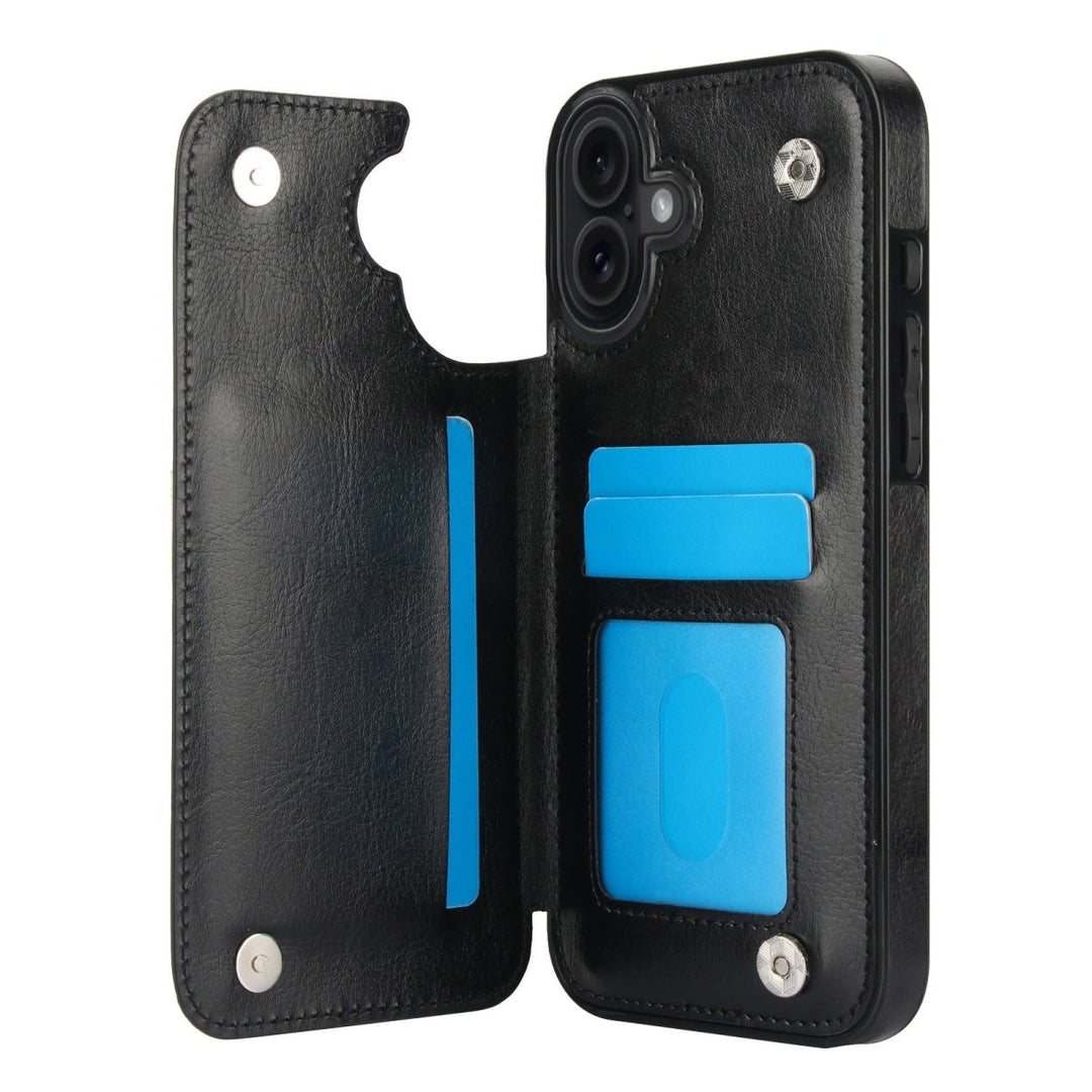 Flip Leather Phone Wallet Case iPhone 16 Black Parkfield Supplies