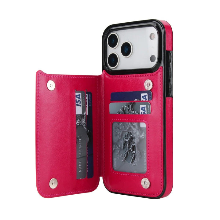 Flip Leather Phone Wallet Case iPhone 17 Pro Rose Red Parkfield Supplies