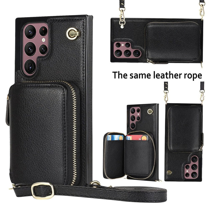 Leather Wallet Case With Lanyard For Samsung Galaxy