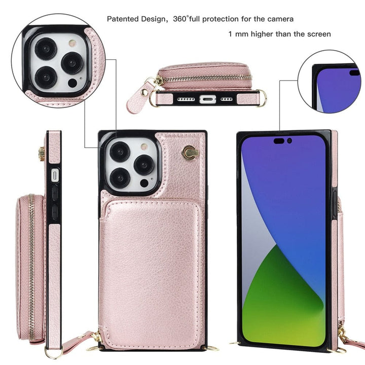 Leather Wallet Phone Case With Lanyard