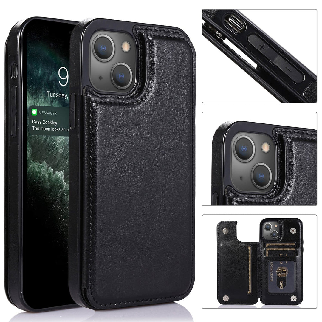 Flip Leather Phone Wallet Case iPhone 15 / Black CM220811-01-iPhone 15-Black