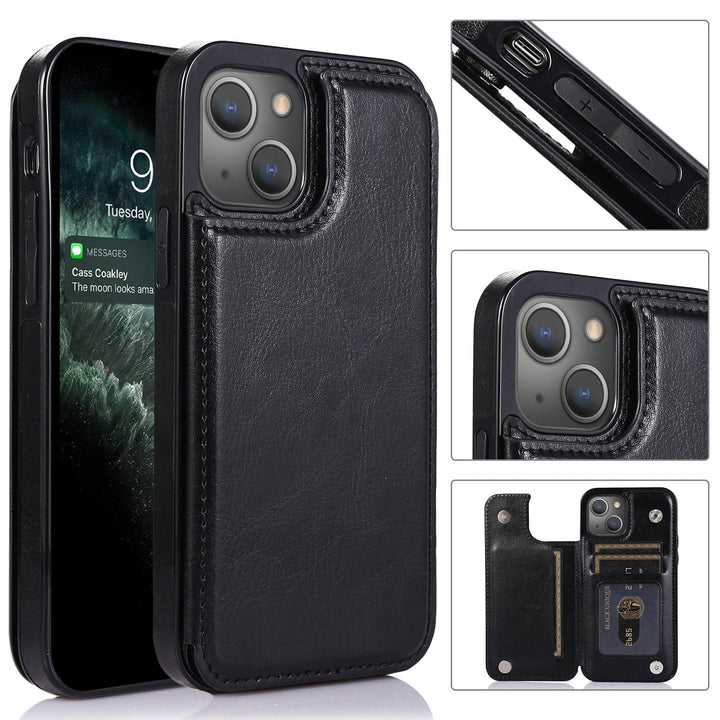 Flip Leather Phone Wallet Case iPhone 15 / Black CM220811-01-iPhone 15-Black