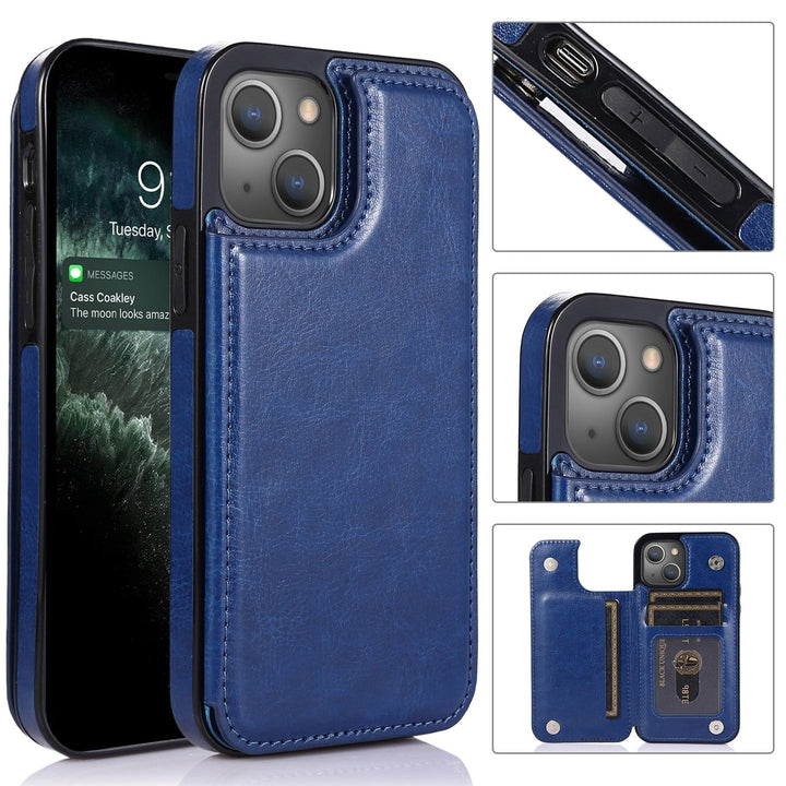 Flip Leather Phone Wallet Case iPhone 15 / Blue CM220811-01-iPhone 15-Blue