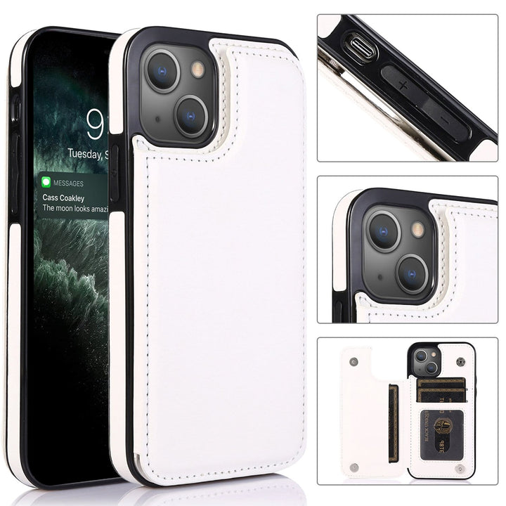 Flip Leather Phone Wallet Case iPhone 15 / White CM220811-01-iPhone 15-White