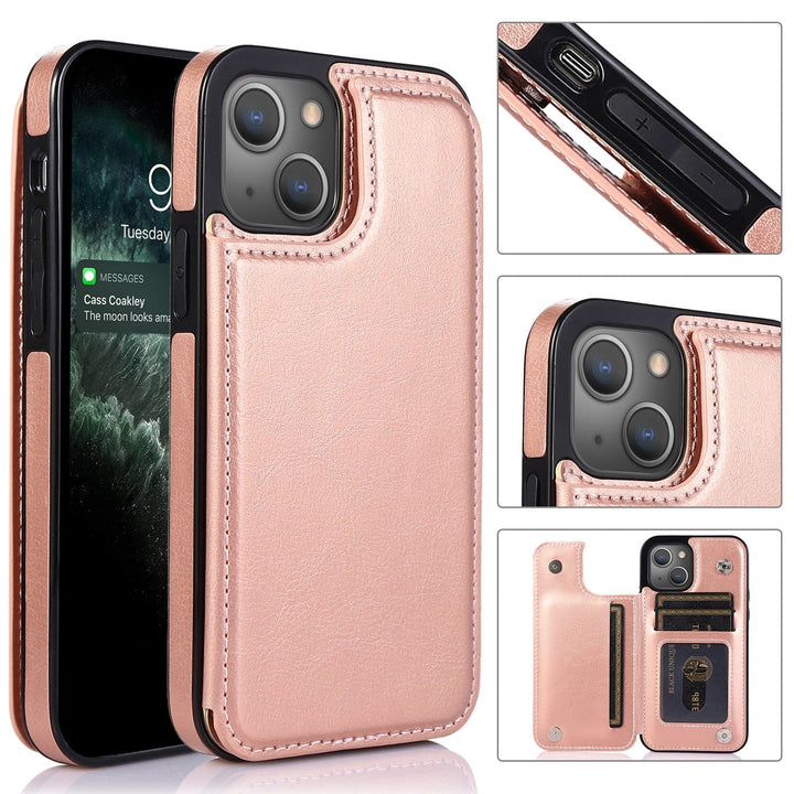 Flip Leather Phone Wallet Case iPhone 15 / Rose Gold CM220811-01-iPhone 15-Rose Gold