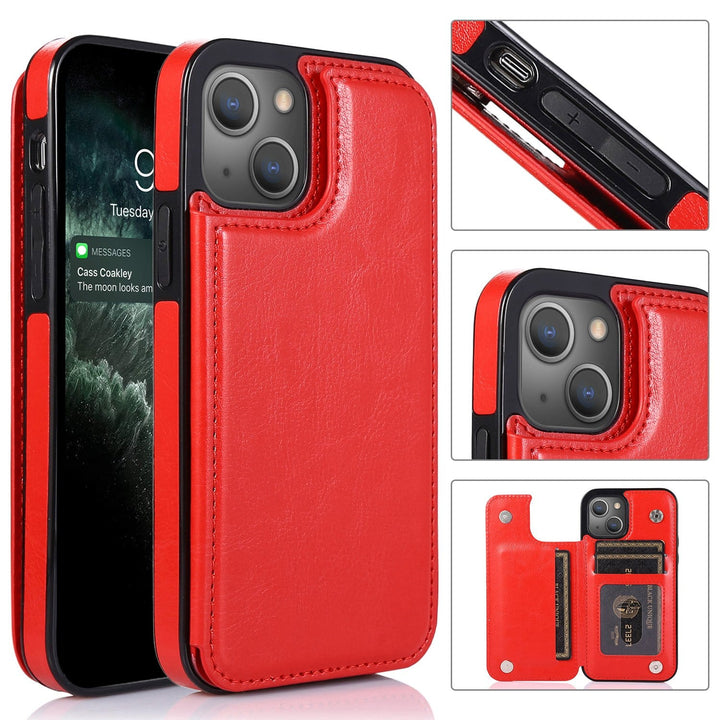 Flip Leather Phone Wallet Case iPhone 15 / Red CM220811-01-iPhone 15-Red