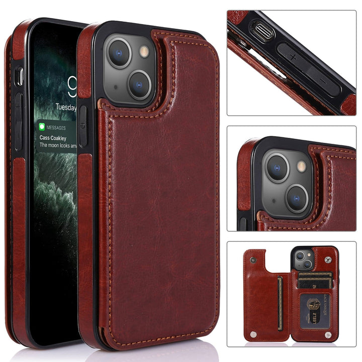 Flip Leather Phone Wallet Case iPhone 15 / Brown CM220811-01-iPhone 15-Brown
