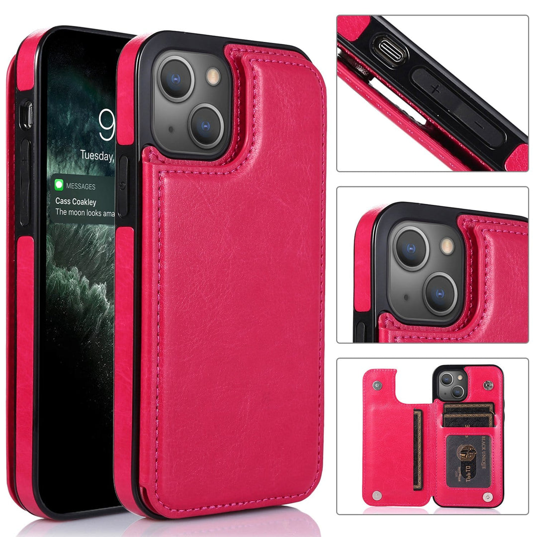 Flip Leather Phone Wallet Case iPhone 15 / Rose Red CM220811-01-iPhone 15-Hot Pink