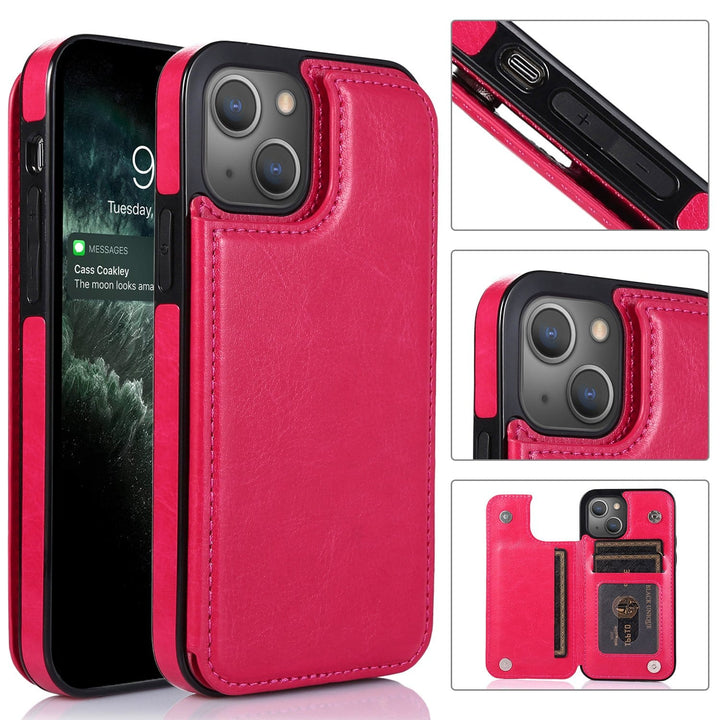 Flip Leather Phone Wallet Case iPhone 15 / Rose Red CM220811-01-iPhone 15-Hot Pink